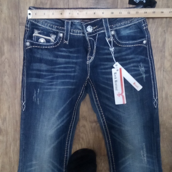 Rock Revival Women's 26 Bootcut Jeri Faux Leather Flap Pockets Distressed NWT - Picture 9 of 13